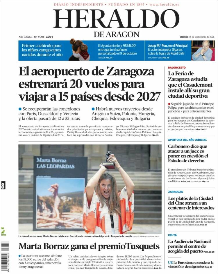 Portada de Heraldo de Aragón